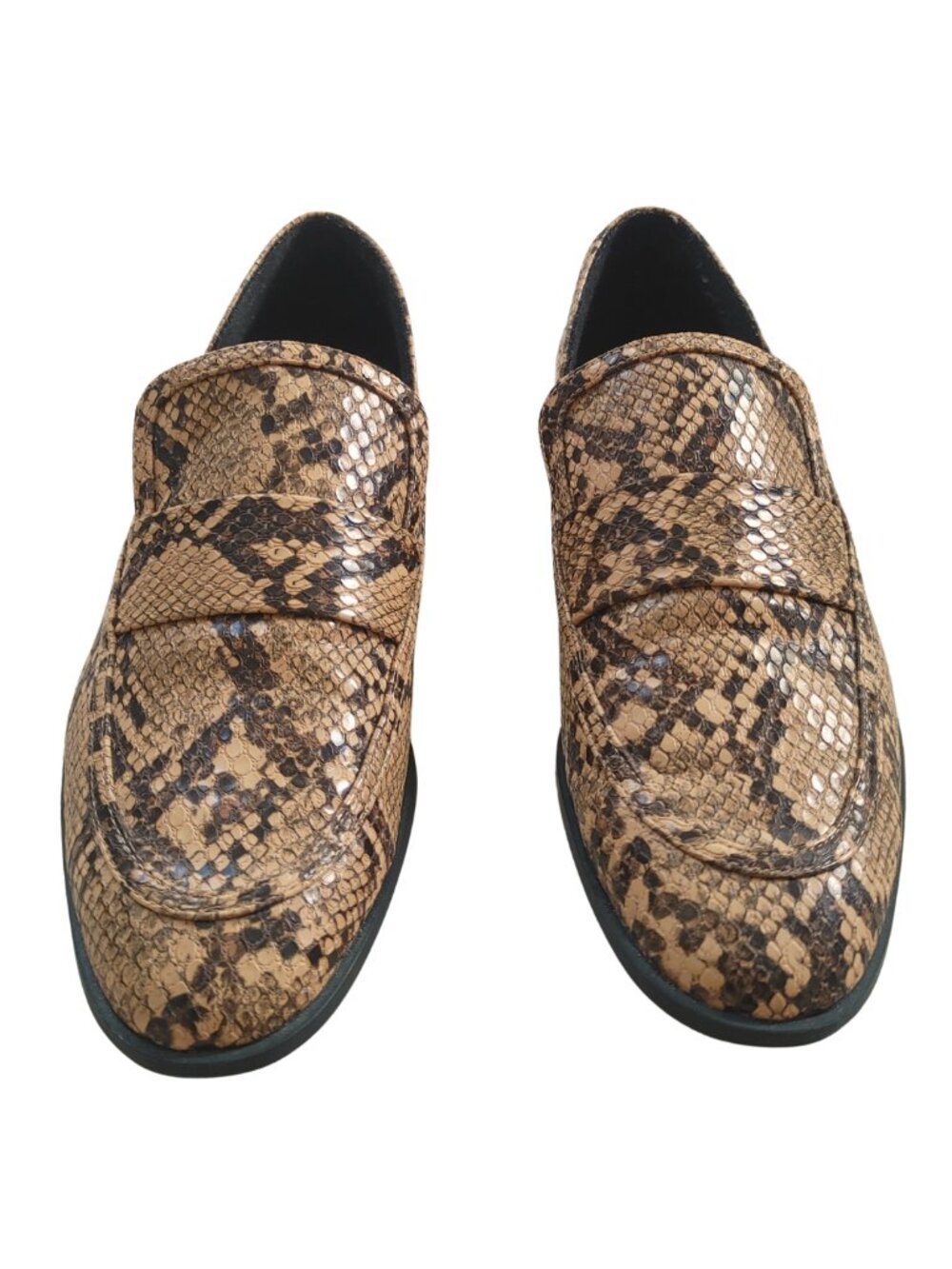 Zara Trafaluc Snakeskin Penny Loafers Tan Brown Animal Print Slip On Flats 37 - Picture 5 of 6
